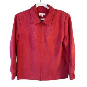 Northern Reflections Vibrant Red Embroidered Zip Up Jacket Size L Casual Fall